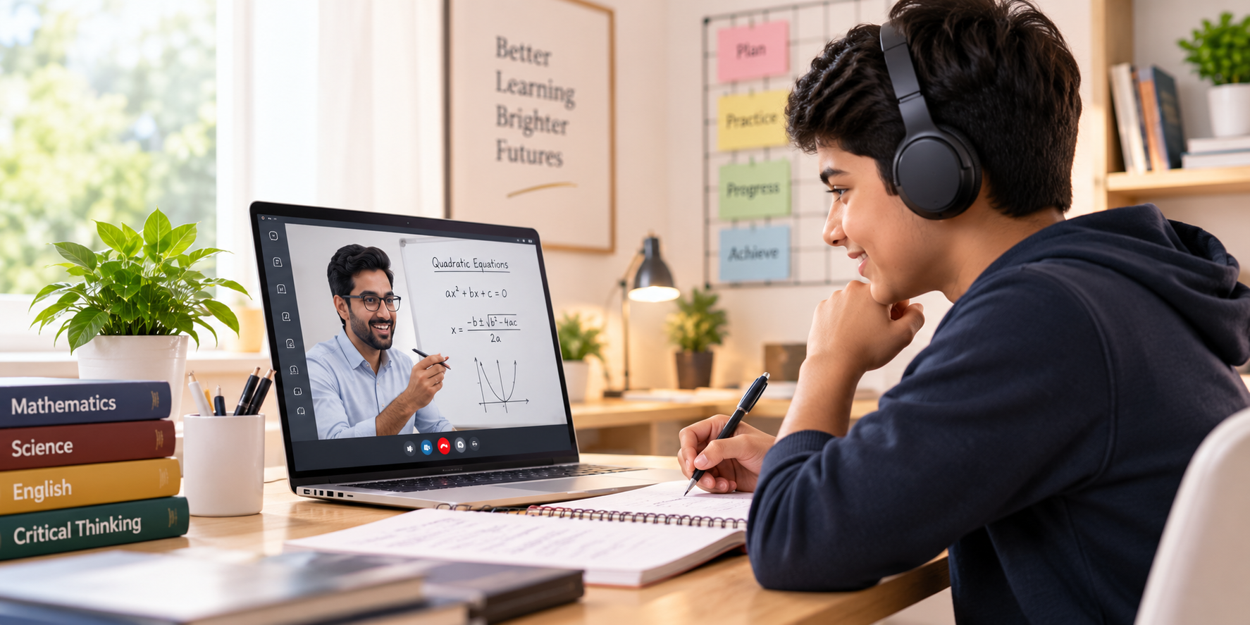 Student receiving personalised online tuition from an academic mentor