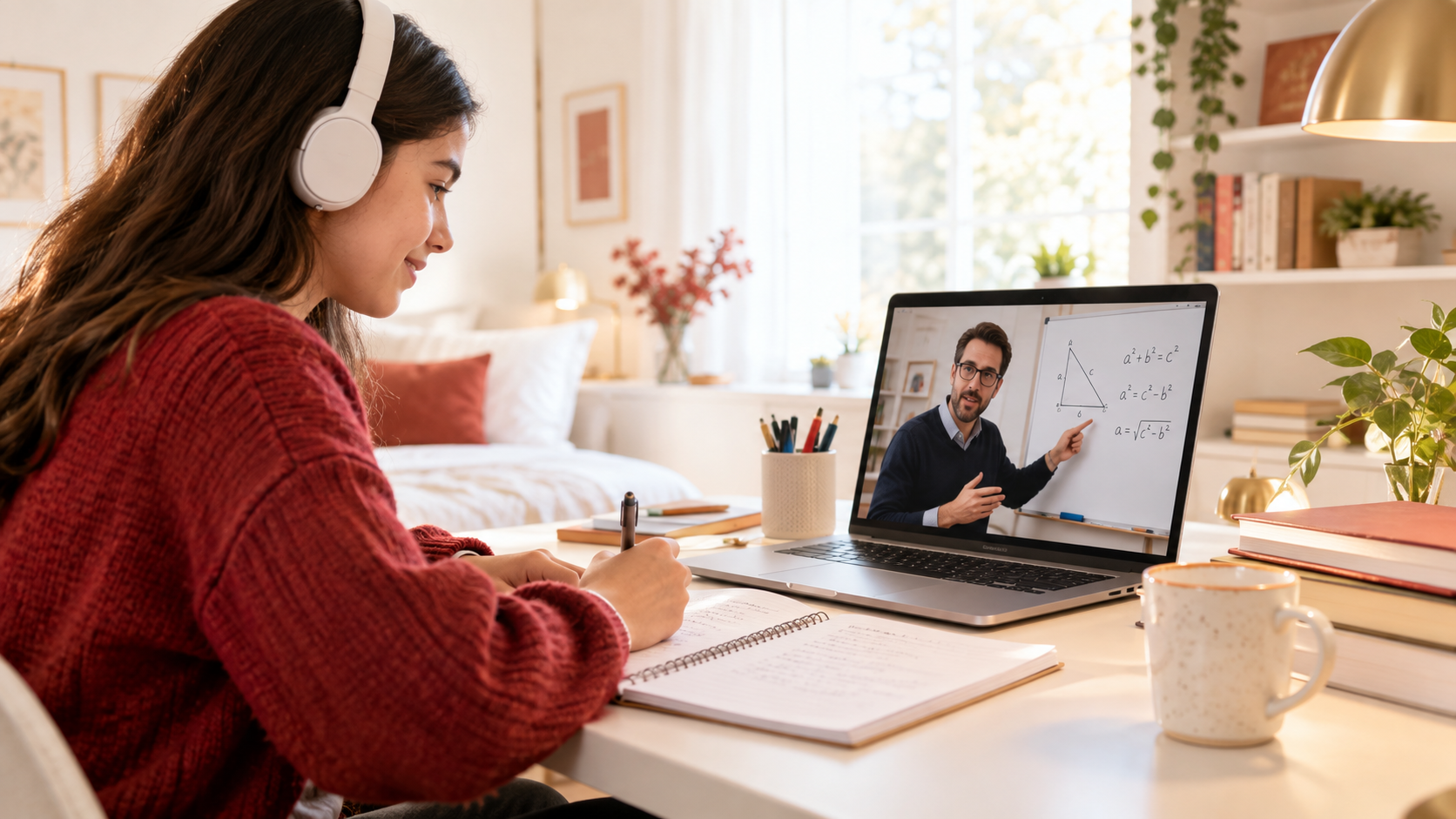 Student attending a personalised one-to-one online tuition session with a tutor